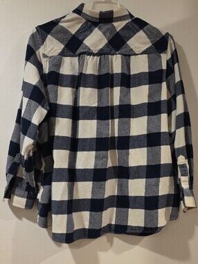 Lands End Flannel Women's Navy and White Buffalo Check Button-Down Shirt